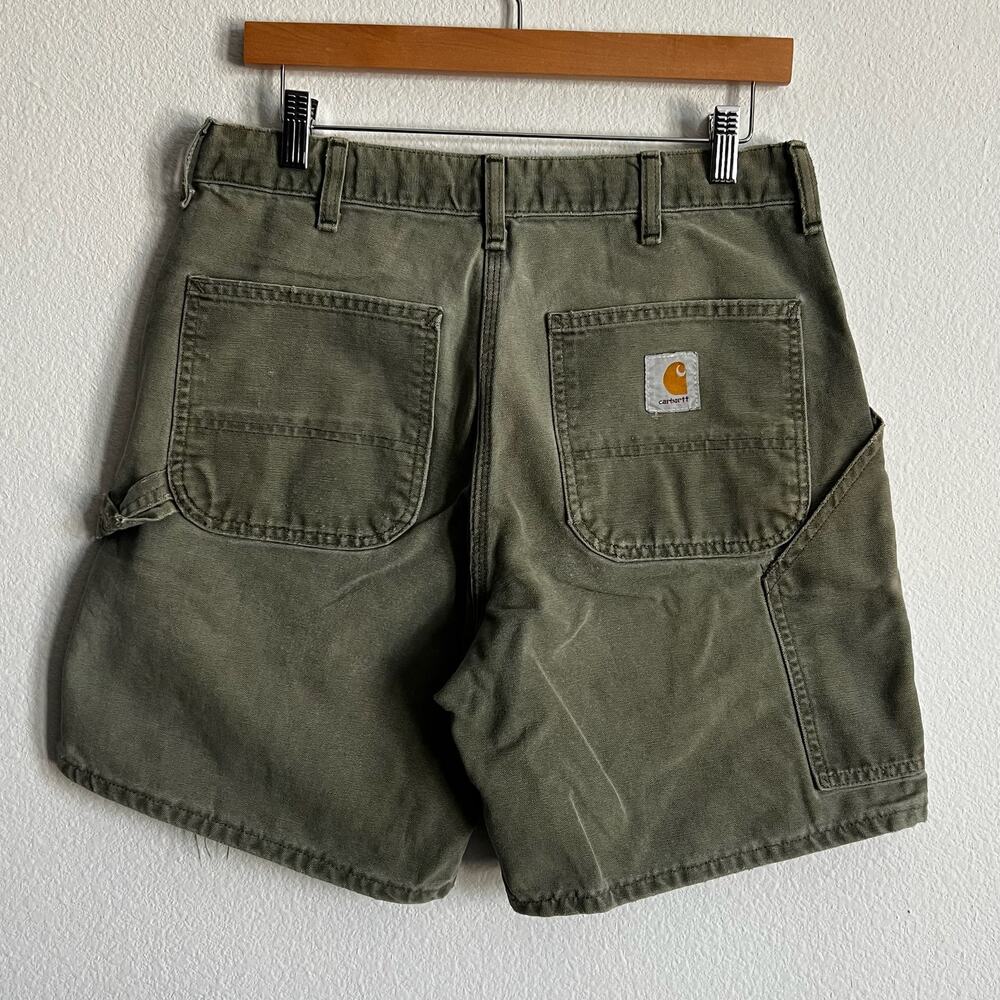 Carhartt WU1966 green faded work wear carpenter shorts